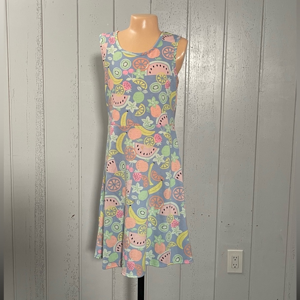 Wonder Nation Pastel Fruit Pattern T-Shirt Dress Sz XL(14-16)